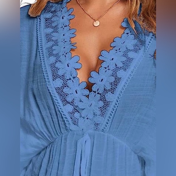 Women's Sexy V Neck Swimsuit Cover up- Light Blue   Size Large - Picture 4 of 5